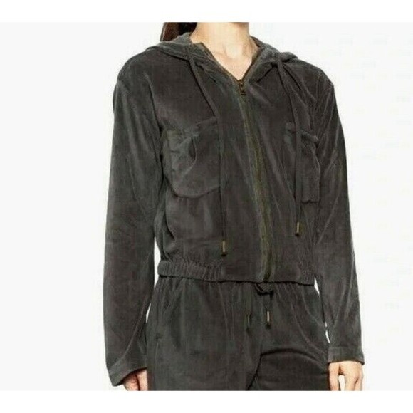 Young Fabulous & Broke Hoodie Sweatshirt Size Large Green Velour Velvet Full Zip - Picture 1 of 11